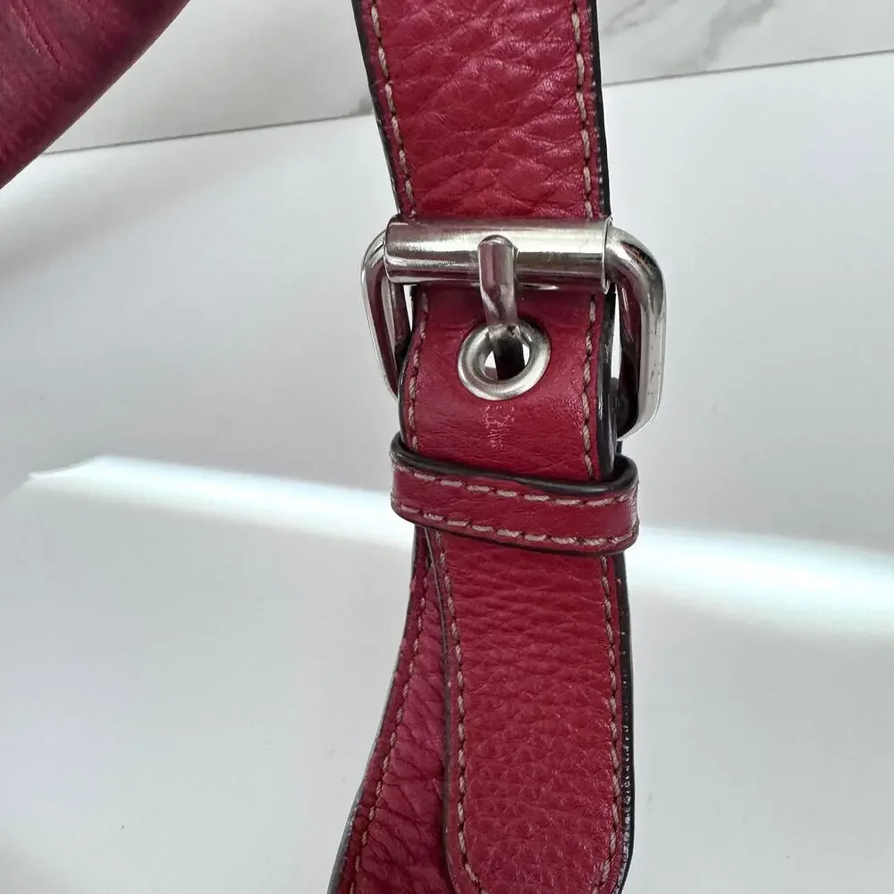 Tignanello Womens Satchel Handbag Slouchy Hobo Pebbled Leather Chain Red